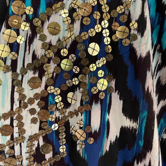 NWT Figue Anais Blue Ikat  Party Mini Dress Women's Sequins Fringe Size Small‎ - Picture 8 of 16